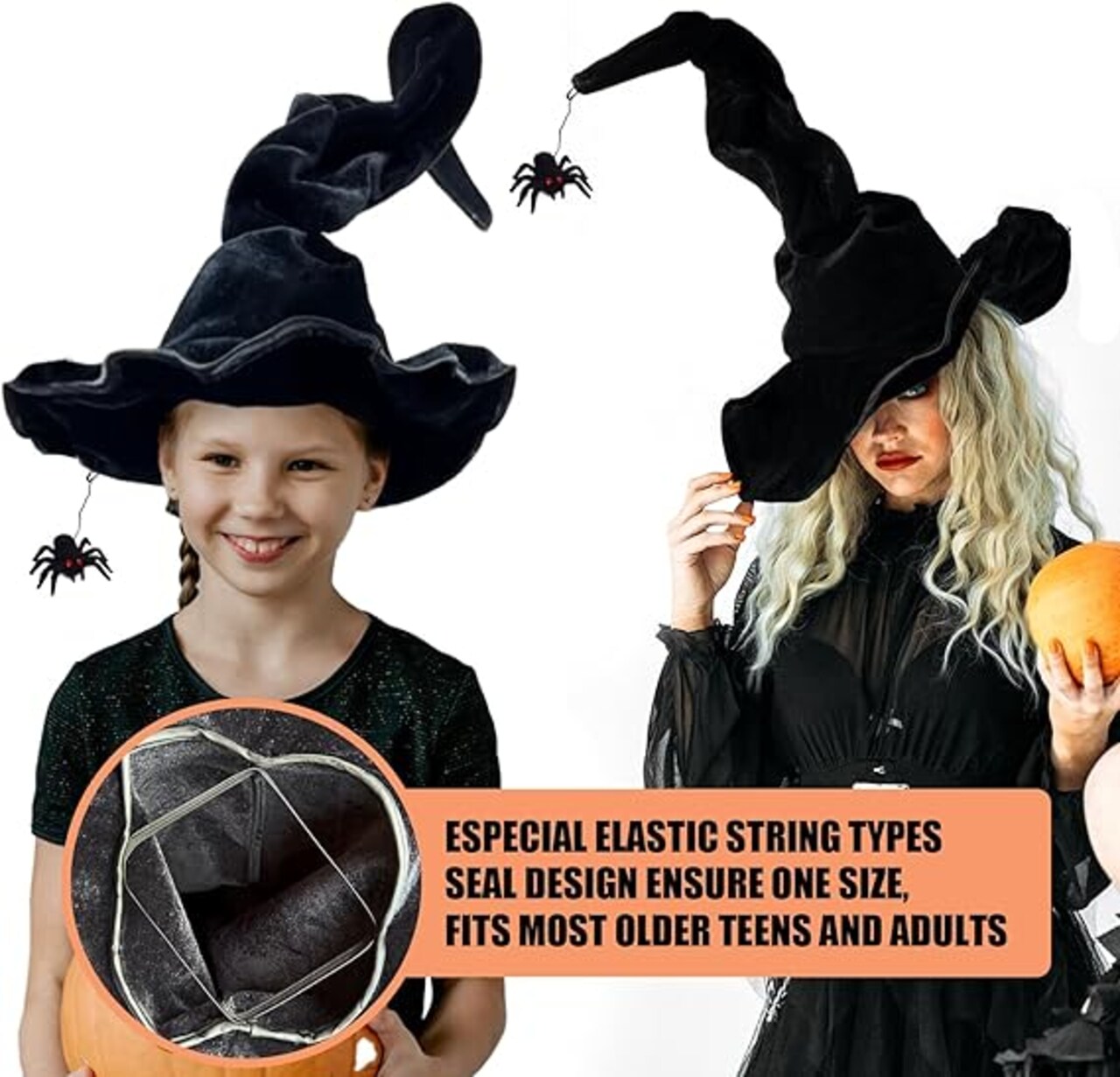 Halloween Witch Hat Black Witch Hat with Detachable Spider Halloween Costume Accessories for Women Party